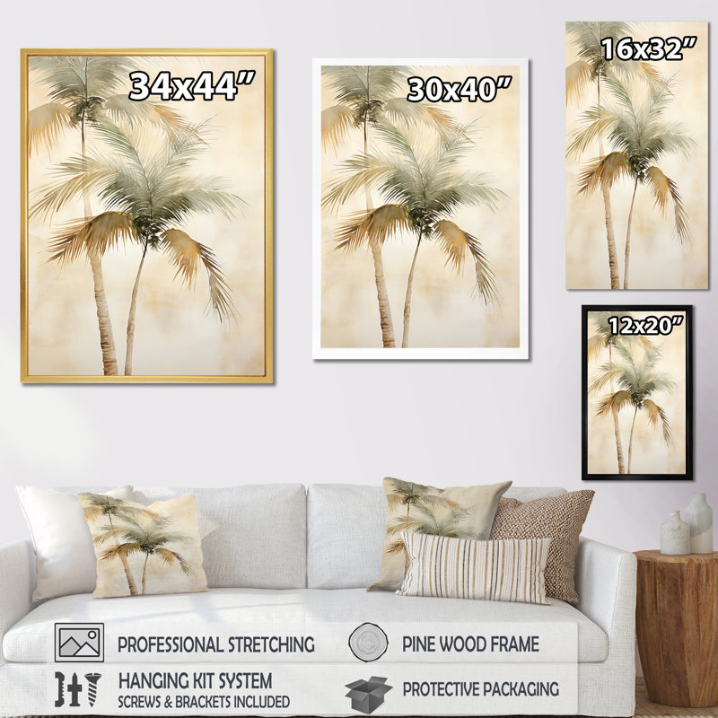 Rétro palmiers tropicaux rétro sur toile, H 40 po x l 30 po x P 1,5 po, Cadre blanc