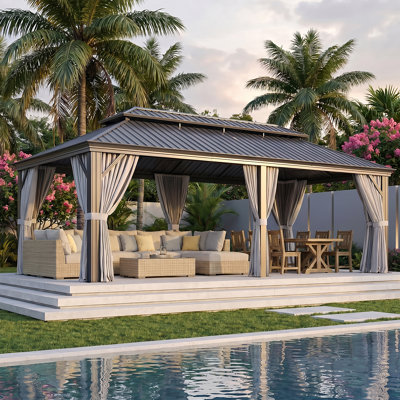 24'x14' All-weather Aluminum Gazebo – 4.7-inch Heavy-gauge Frame & Built-in Water Diversion, Extra-wide Columns For Unmatched Strength