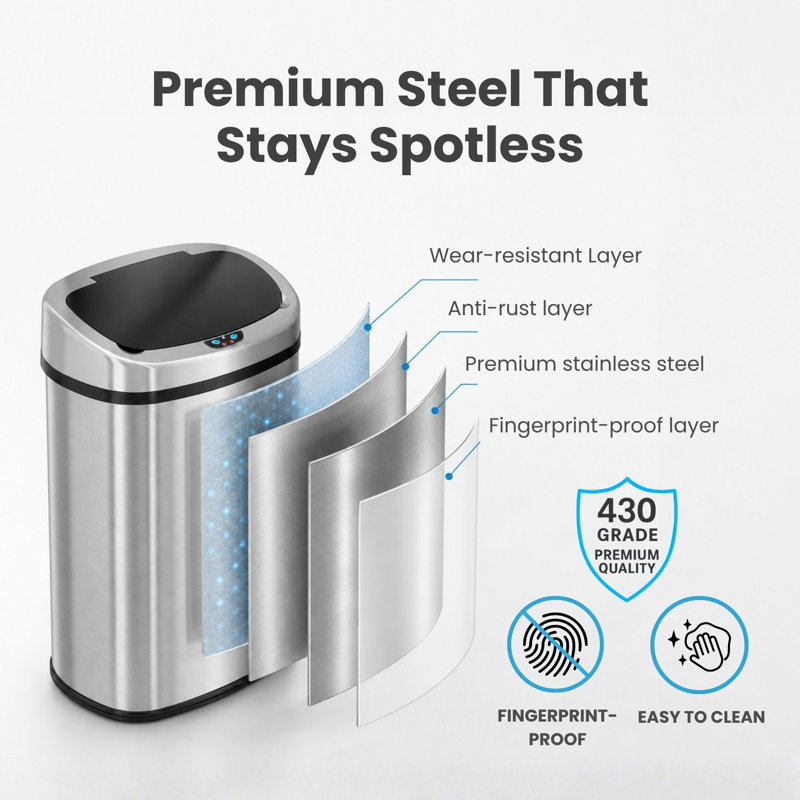 Deodorizer Stainless Steel 13 Gallon Motion Sensor Trash Can, Stainless Steel