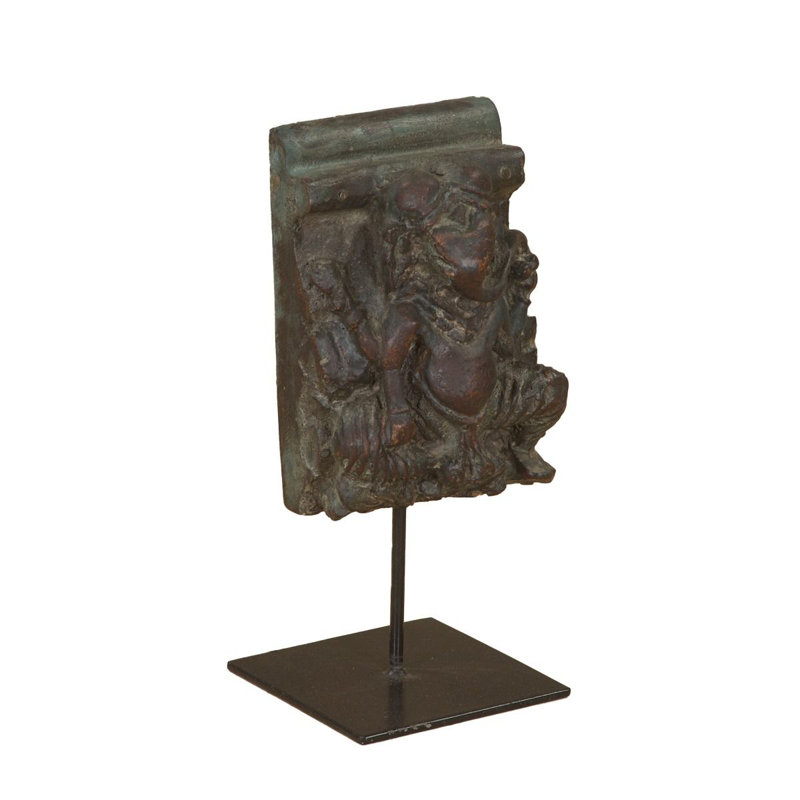 Curio Carved Wooden Ganesha on Iron Stand