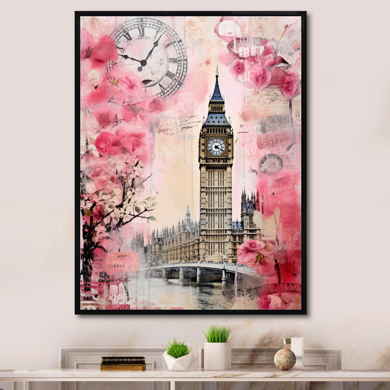 Rose rétro Big London I, Cadre flottant noir, H 20 po x l 12 po x P 1 po