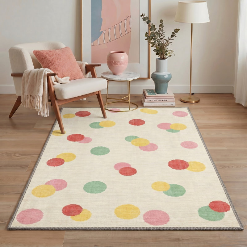 Polara Modern Beige Indoor Geometric Area Rug,Machine washable,with Non-Slip Backing, Rectangle 9' x 12'