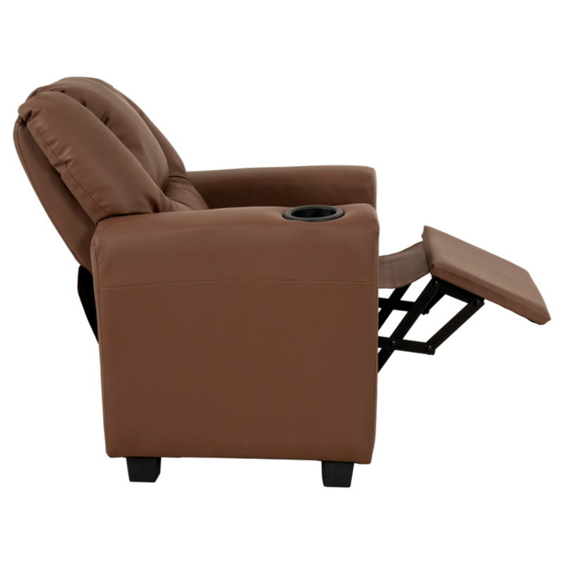 Roomy Kids' Recliner Chair with Cup Holder, Toddler Recliner With Push-Back Design, and Adjustable Footrest, Chocolate PVC