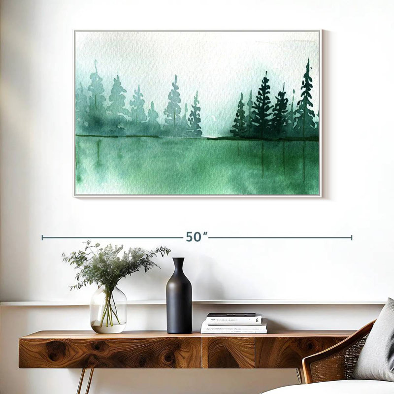 Silhouette de pin, Cadre flottant blanc, 40 po x 27 po