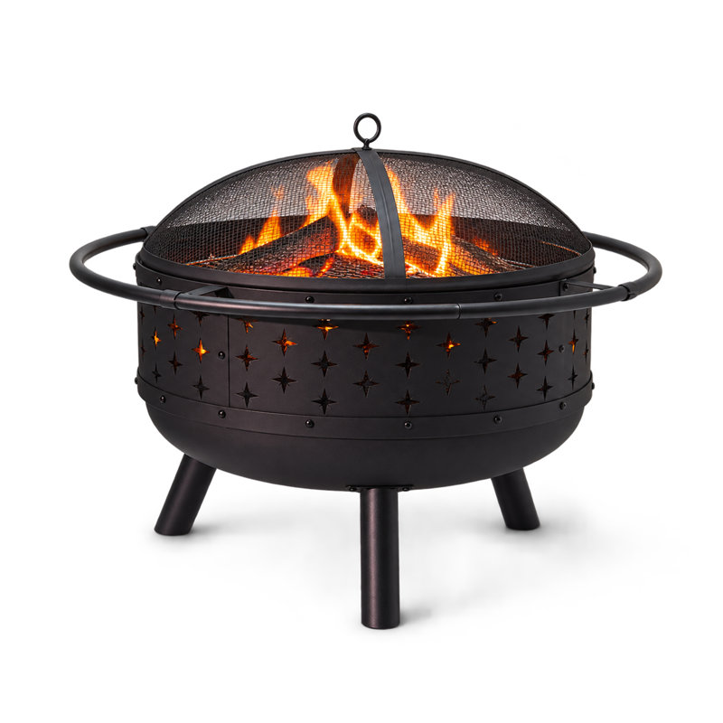 24Inch Wood Burning Fire Pit With Grill & Lid