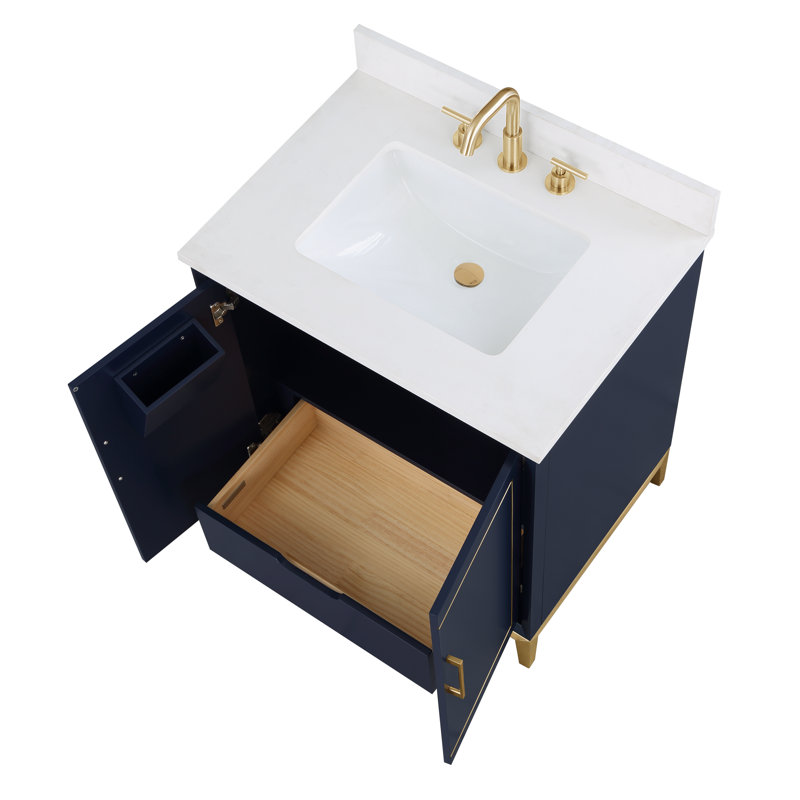 Gracie 30'' W Single Vanity, Pacific Blue, Satin Brass, White Quartz