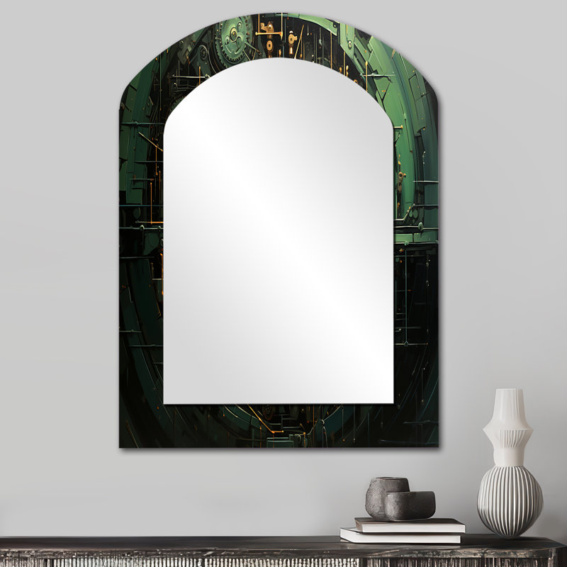 Gold and green bitcoin Crypto Currency - Bitcoin Arch Unique Wall Mirror, Glam Asymmetrical Mirror, Printed Metal Art