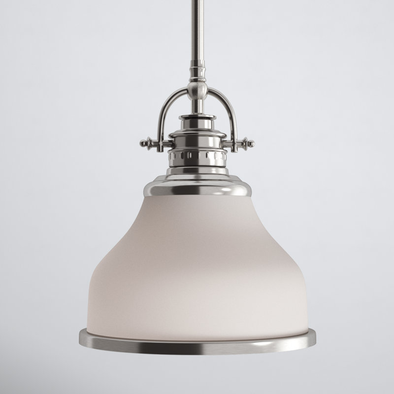 Maybery 1-Light Dimmable Dome Pendant , 9.5" H x 8" W x 8" D, Opal Etched Glass, Brushed Nickel