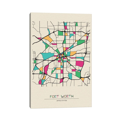 «Fort Worth, Texas Map» par Ayse Deniz Akerman - impression sur toile tendue