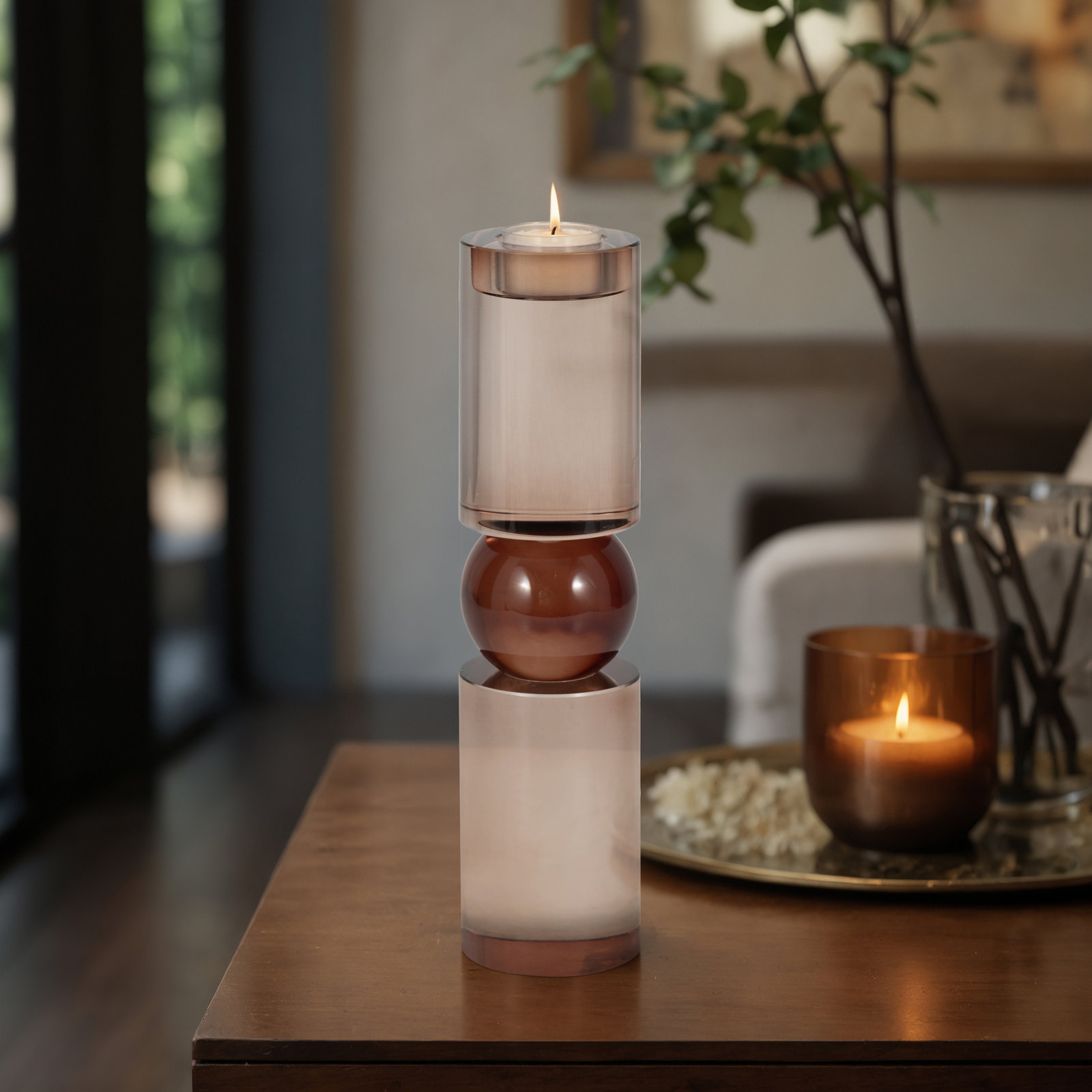 Joss & Main Riter Crystal Candlestick, 11" H x 3" W x 3" D, Bronze