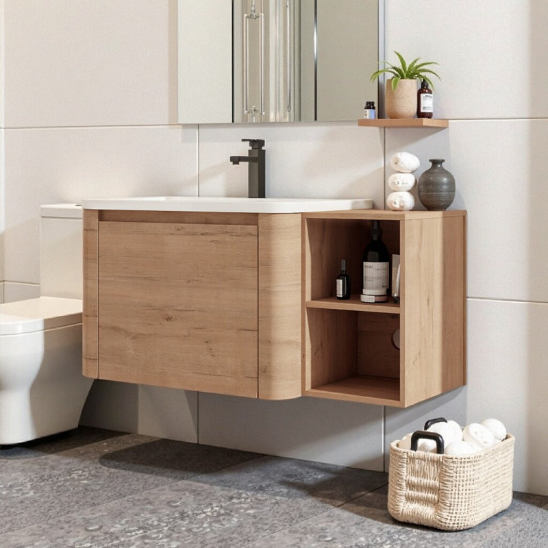 Ensemble de meuble-lavabo mural moderne de 40 po avec lavabo en céramique, porte à fermeture en douceur et tablettes flottantes