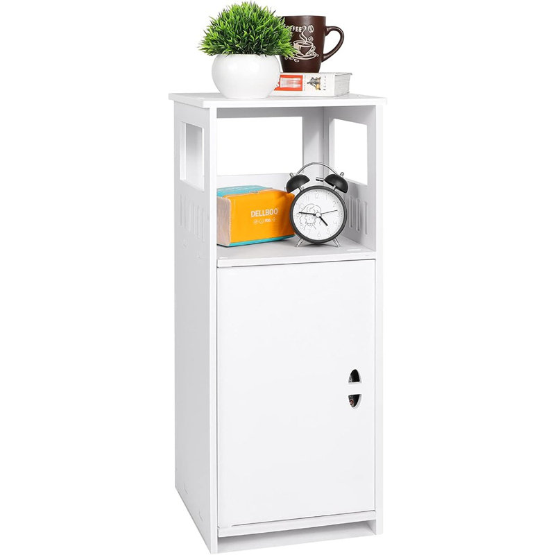 Armoire de salle de bain blanche autoportante avec tablettes ouvertes et portes ...