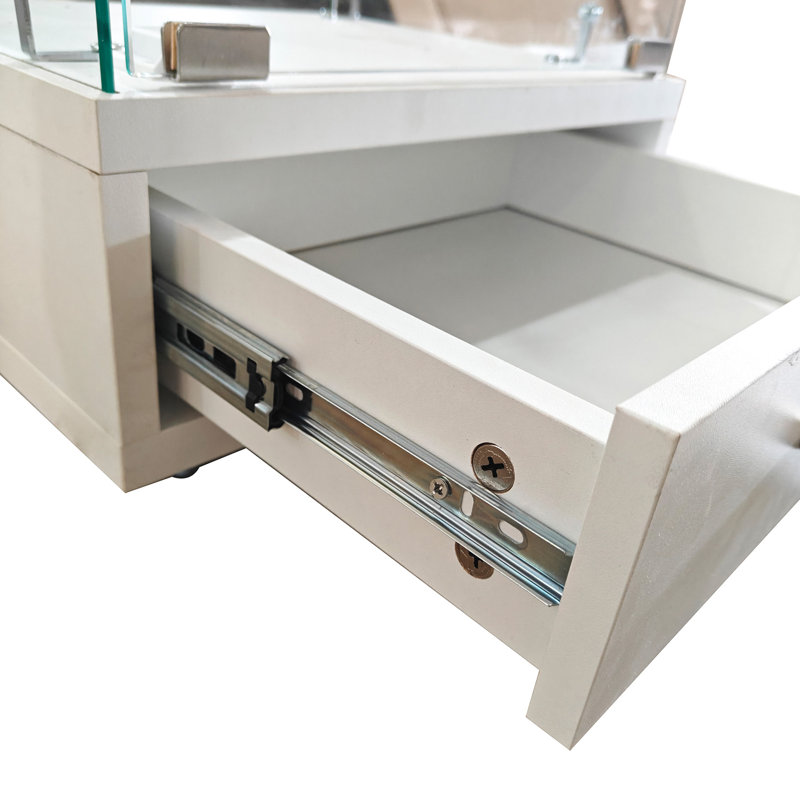 Modern Glass Display Cabinet With Drawer, White