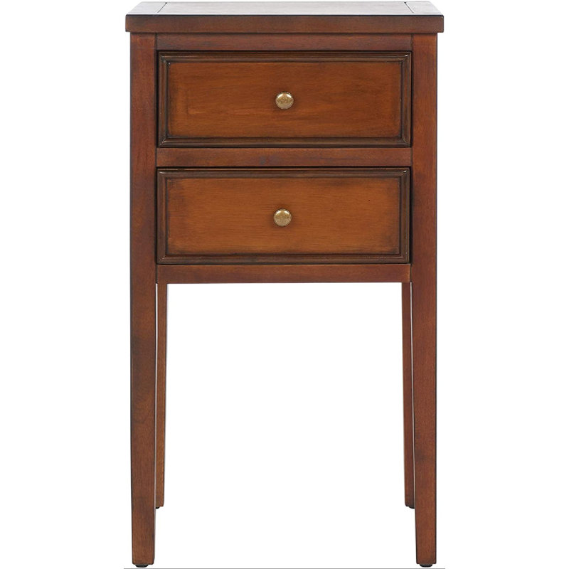Table de bout Fedir Traditional Shaker - Bois de peuplier chic rustique avec deux tiroirs de rangement, Brun