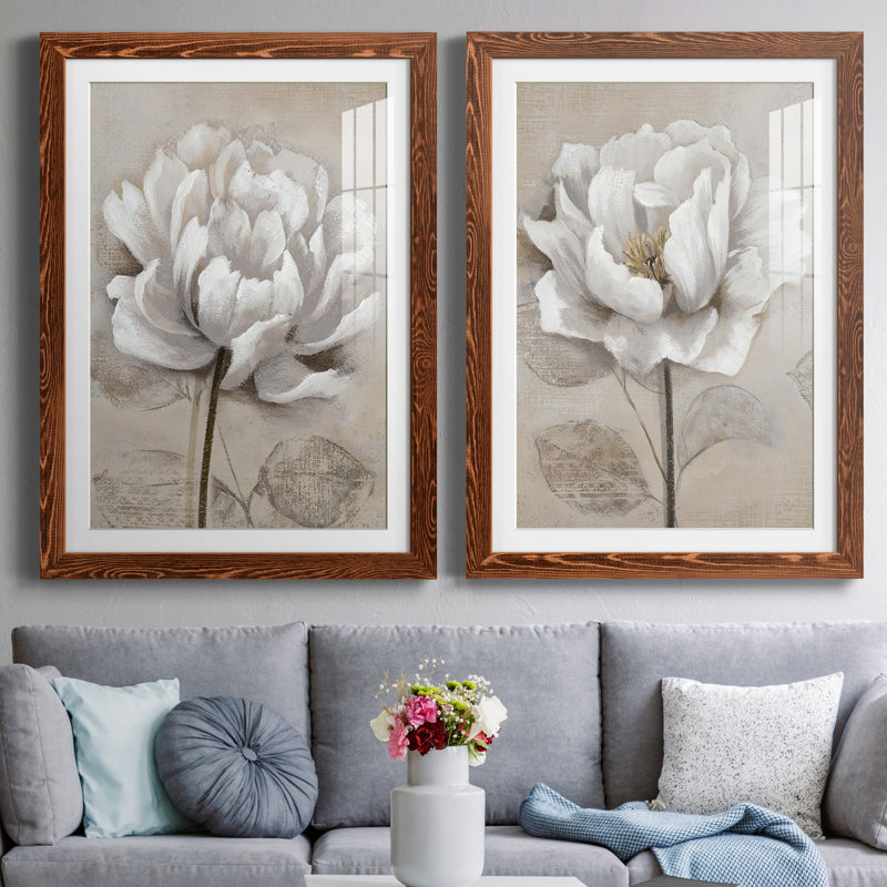 "Soft White I", ensemble de 2 reproductions d'art, H 44 po x l 31 po, Impression encadrée avec passe-partout, Érable