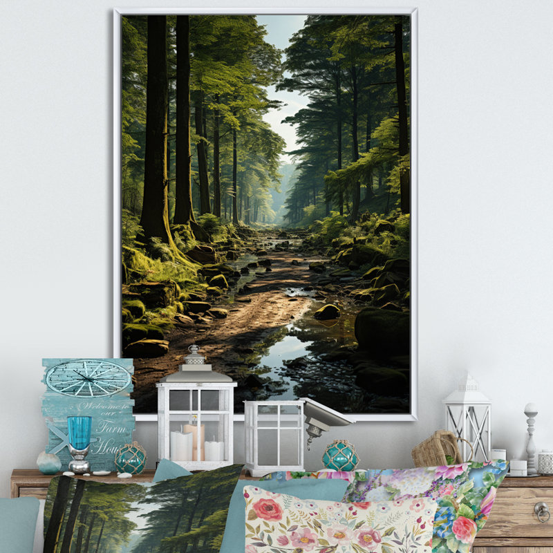 «Forest Enchanted Woods Earthy», impressions sur toile, Cadre flottant blanc, H 44 po x l 34 po x P 1,5 po