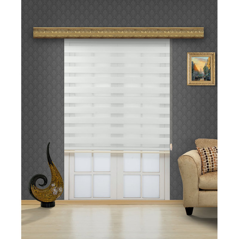  Zebra Semi-Sheer and Blackout Roller Shade, White, 27"W x 72"L