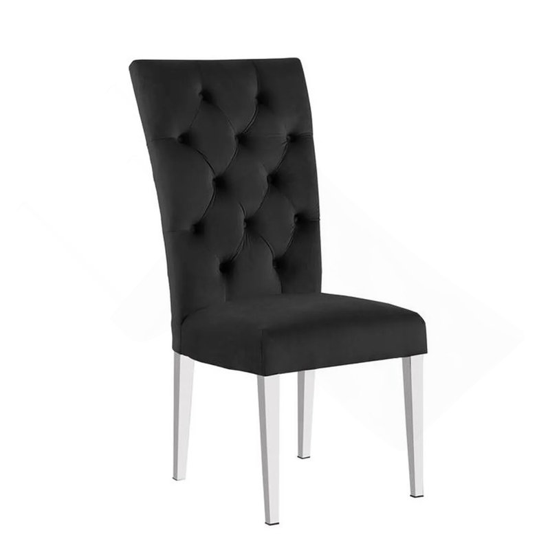 Ensemble de 2 chaises de salle à manger rembourrées Modern Velvet, Argent argent, Noir