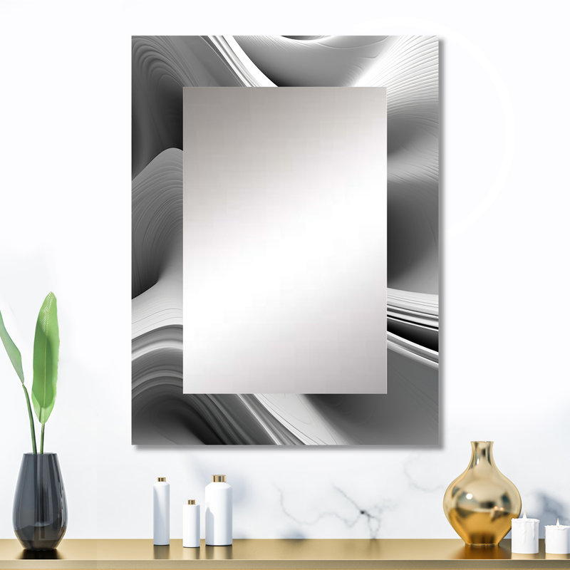 Blanc noir infini ondulations - miroir décoratif de vagues, miroir mural moderne, impression d'art en métal, 32 po x 24 po