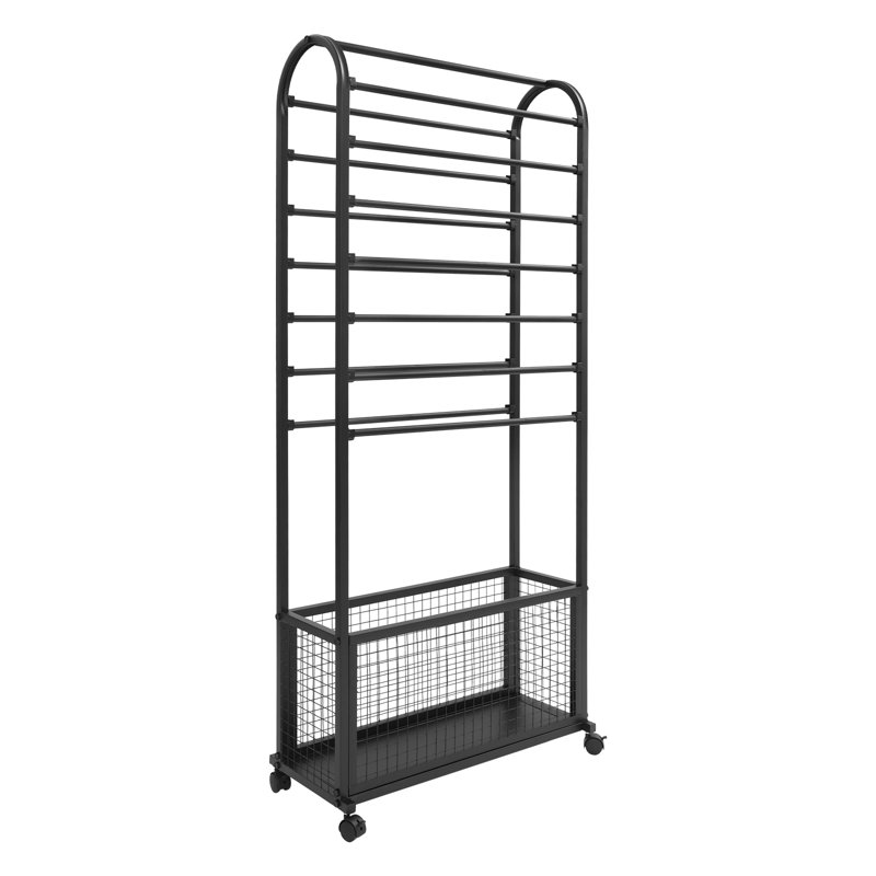 Freestanding Large Capacity Ribbon Holder Organizer Rack With 4 Wheels, Black