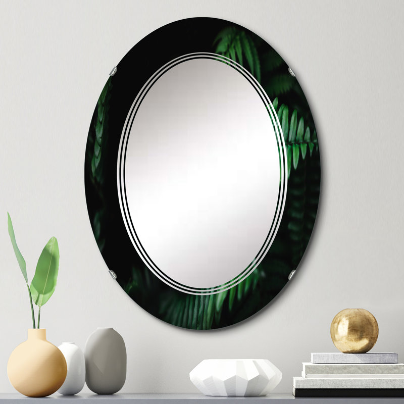 Miroir mural tropical tropical vert feuille d'été avec lumière du soleil, 30 po x 20 po