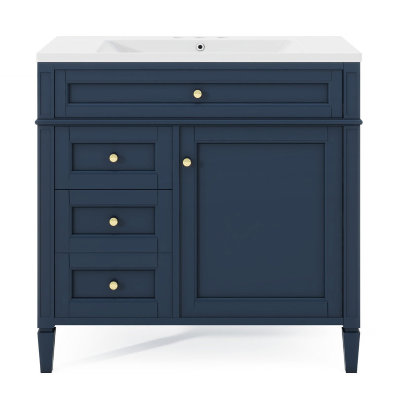 "Meuble-lavabo avec lavabo en bois massif, armoire de rangement moderne avec 2 tiroirs et tiroir basculant pour salle de bain organisée