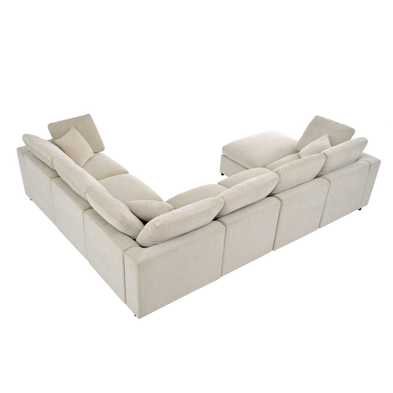 Canapé modulaire 7 places à conception modulaire et chenille de qualité supérieure, Chenille beige