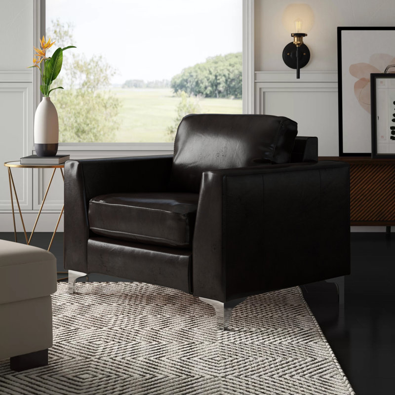 Fauteuil club en cuir 41 po, Similicuir brun foncé