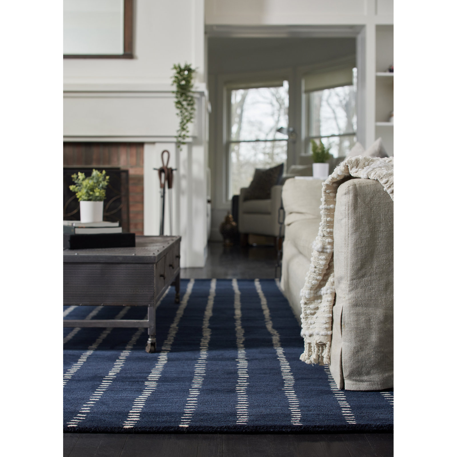 Nichols Navy Hand-Tufted Striped Wool Rug, Rectangle 3'6" x 5'6"