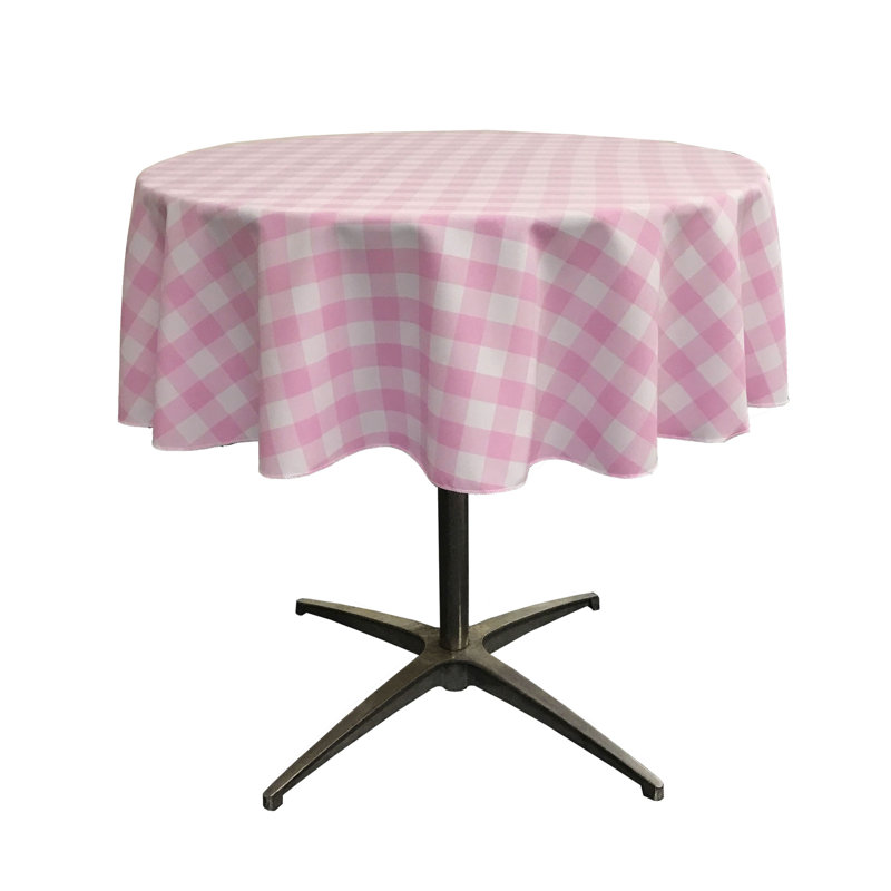 Joice Gingham Round Tablecloth, White and Dark yellow, 60" Round