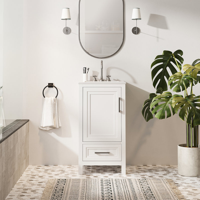 Fully Assembled 18" Freestanding Single Bathroom Vanity with Ceramic Top, White