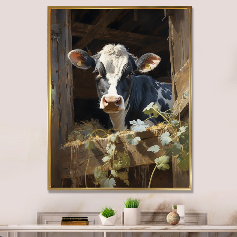 Damalis Cow Rustic Charm I Framed On Canvas Print, Gold Floater Framed, 32" H x 24" W x 1" D