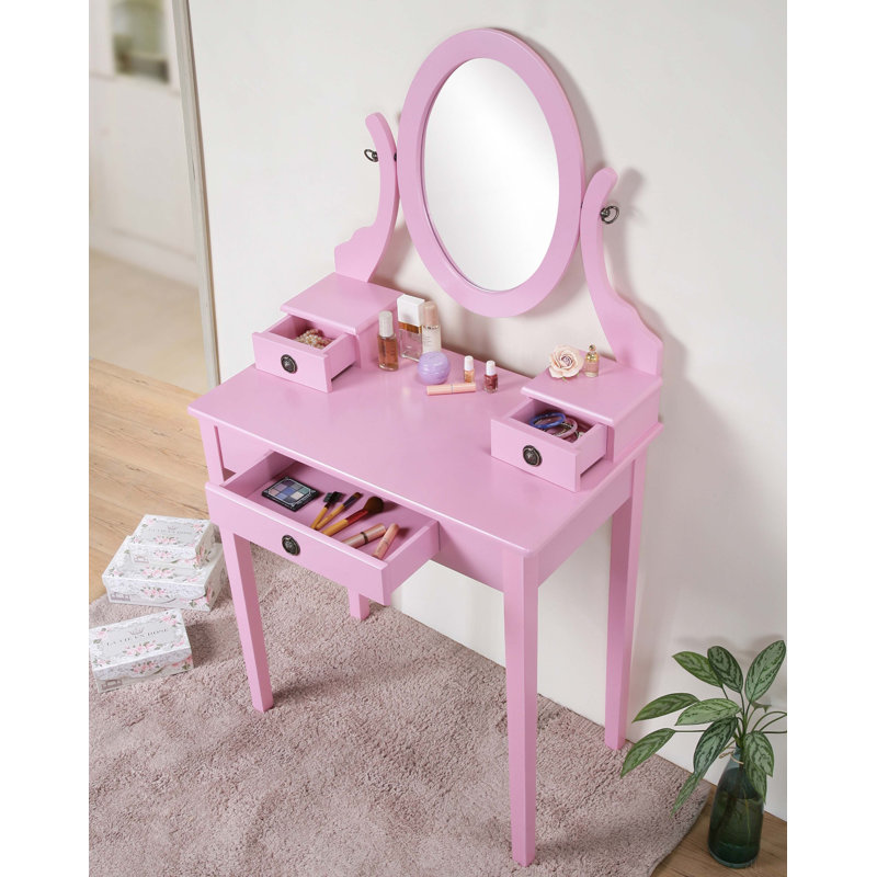 Moniys Wood Moniya Makeup Vanity Table And Stool Set, Pink
