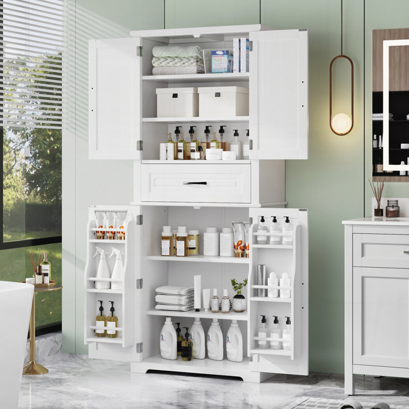 Armoire de rangement pour salle de bain avec espace de rangement multifonctionnel, Blanc