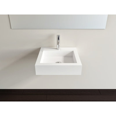 Badeloft 18.8" x 18.8" Stone Resin Wall Mounted Bathroom Sink with Overflow WT-06-S-G in Glossy White