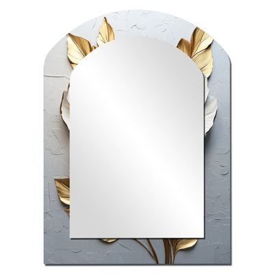 Peony Blooming In Gold And White I - Peony Arch Unique Mirror, Gold Asymmetrical Large Wall Mirror, Printed Metal Art
