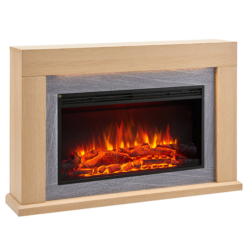 FLAMME Electric Fire and Surround, Freestanding Suite, Madura, 82cm H x 120cm W x 25cm D, Natual Oak