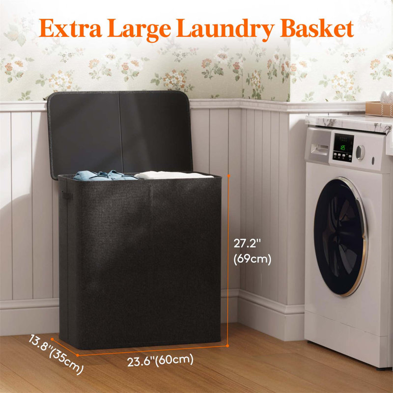 Bhargava Fabric Laundry Hamper with Handles, 69 x 60 x 35, Dark Grey