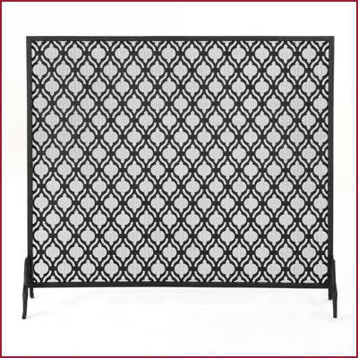 Fire Screen | Elmer Modern Single Panel Iron Fireplace Screen | Black | Iron
