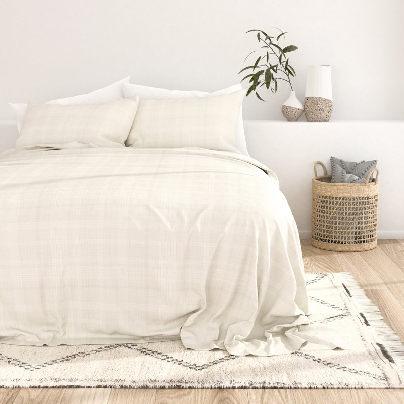 Ray Thatch Pattern Microfiber Queen Sheet Set in Light Beige
