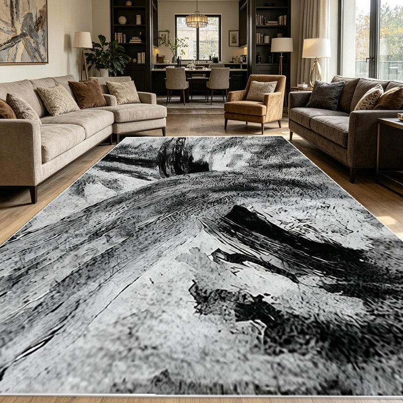 1PC black and white abstract brushstroke area rugs for Living Room, Soft and Comfortable, Suitable for all seasons, easy-to-maintain, machine washable Indoor floor mat, Under Table Farmhouse suitable for dining table, bedroom, entryway, patio, home
