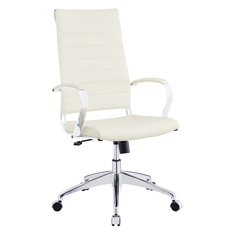 Modway Vinyl Jive Ribbed High Back Executive Office Chair, White