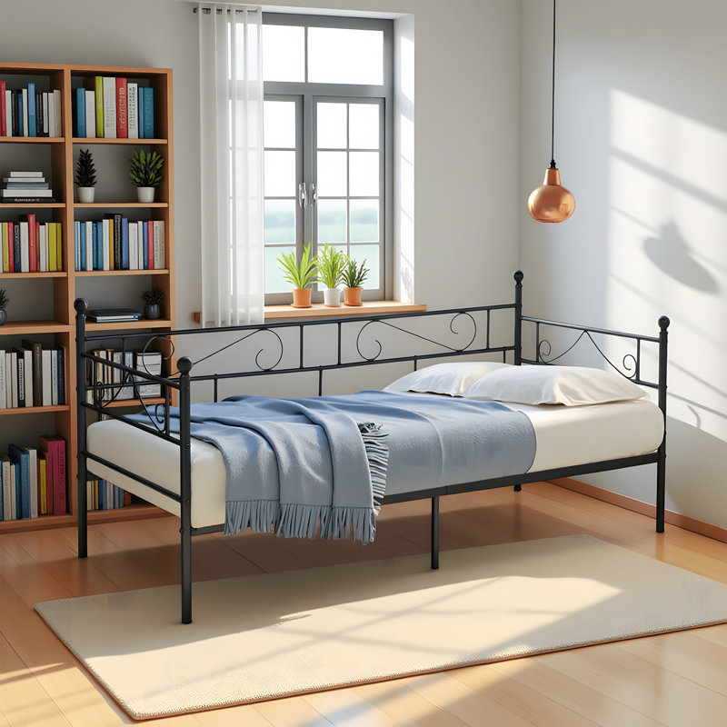 Solid Metal Slat Outdoor Bed for Patio, Black