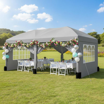 Heavy Duty Pop Up Canopy Tent 6 Sidewalls, Waterproof Gazebo Storage Bag for Parties, Gray