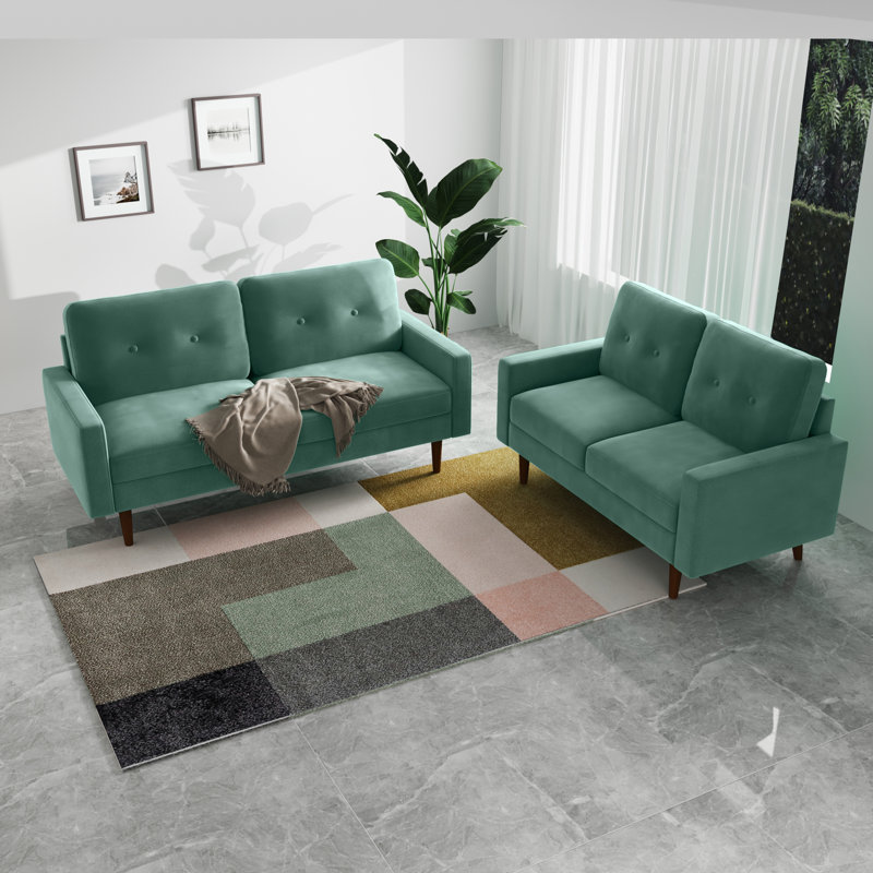 Madian Velvet Sofa, Aqua Velvet, 32.7" H x 70" W x 30" D