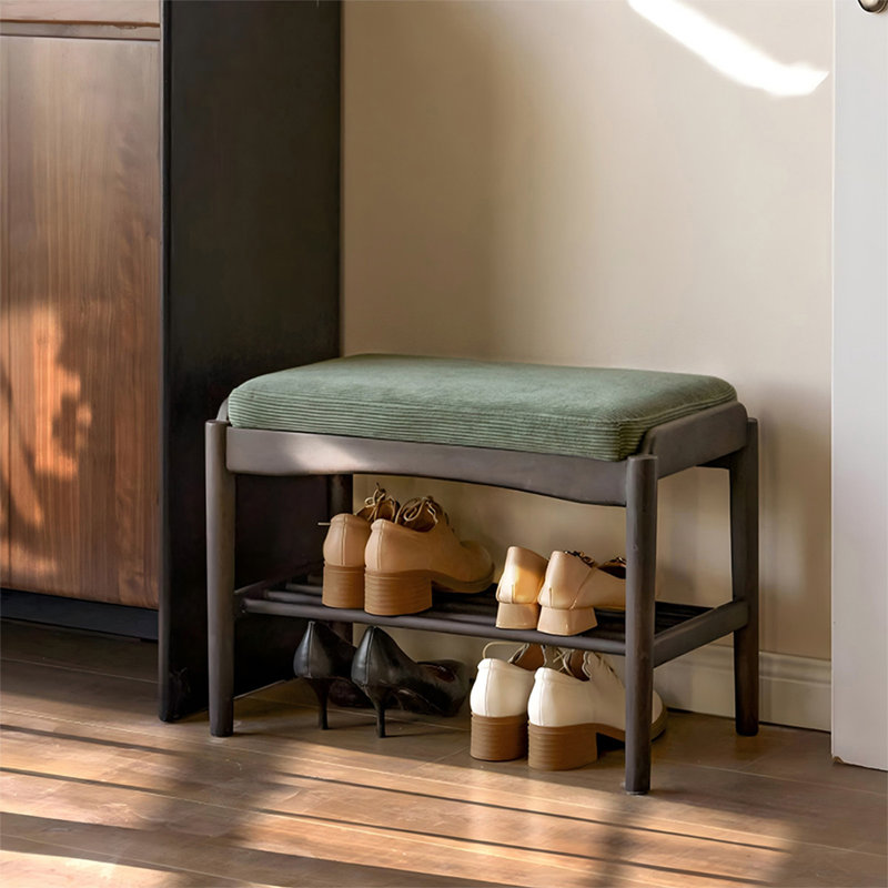 Banc rembourré en velours côtelé vert, H 16,54 po x l 31,5 po x P 11,81 po