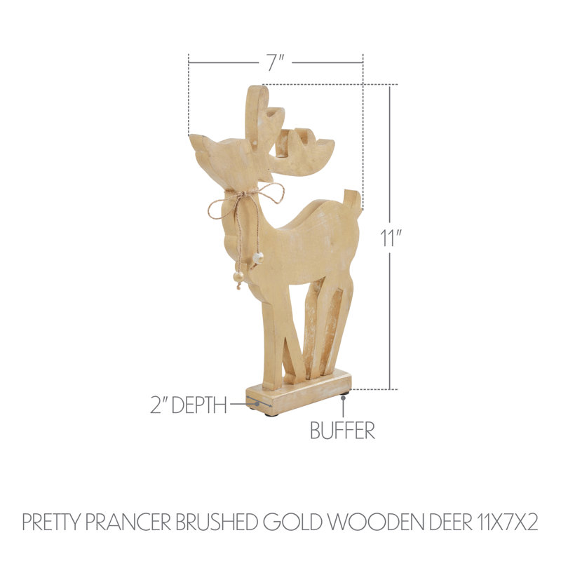 Joli cerf en bois doré brossé, H 11 po x l 7 po x P 2 po