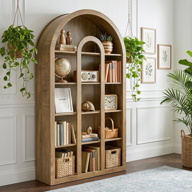  Bibliothèque de style Mid-Century à 5 niveaux 39,37 "x H 70,87", Brown, Set of 2