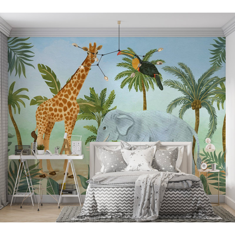 Murale pelez et collez de qualité supérieure - Animaux de safari, L 120 po x L 96 po