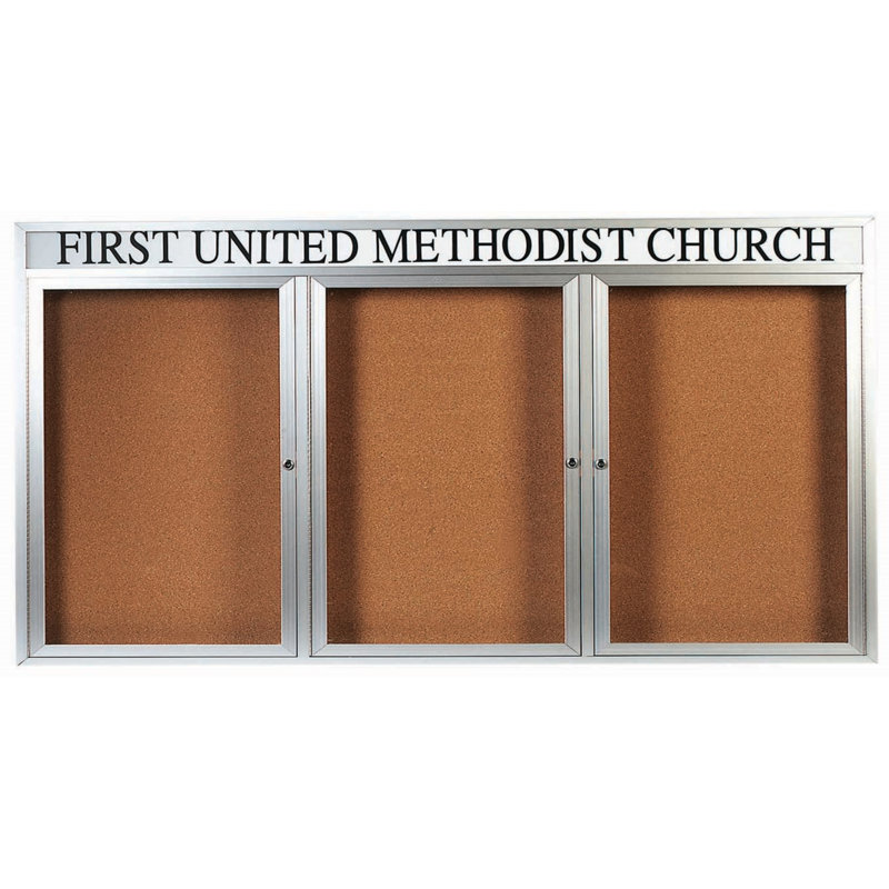 Illuminated Enclosed Wall Mounted Bulletin Board, Clear Satin Anodized, Three, 4' x 8'